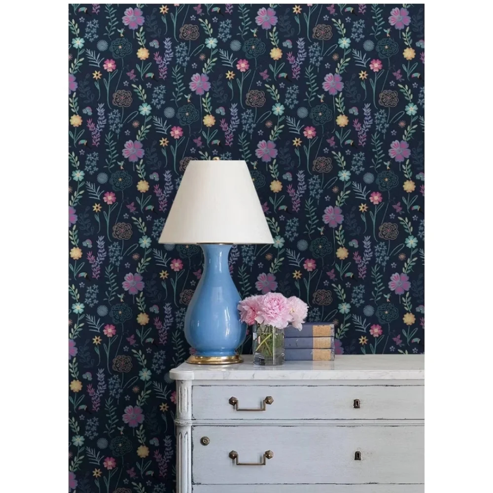 Disney Encanto Embroidery Floral Kids' Peel and Stick Wallpaper Navy